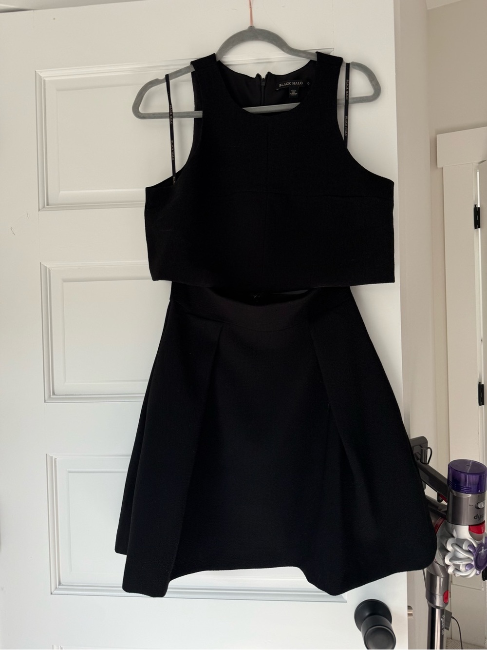 Black Halo Black Cropped Top & A-Line Skirt Set